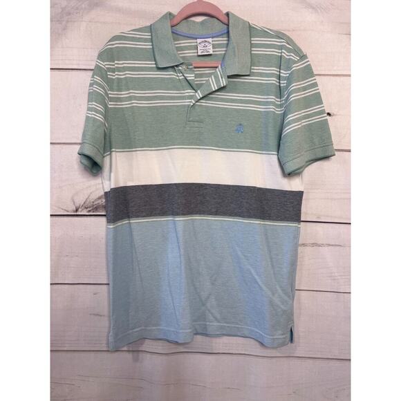 Brooks Brothers Mens Performance Polo Slimfit Size MED Green White Blue - Picture 1 of 5